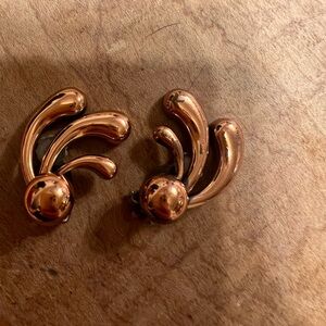 Vintage Signed RENOIR Copper Clip On Earrings 1950s Funky